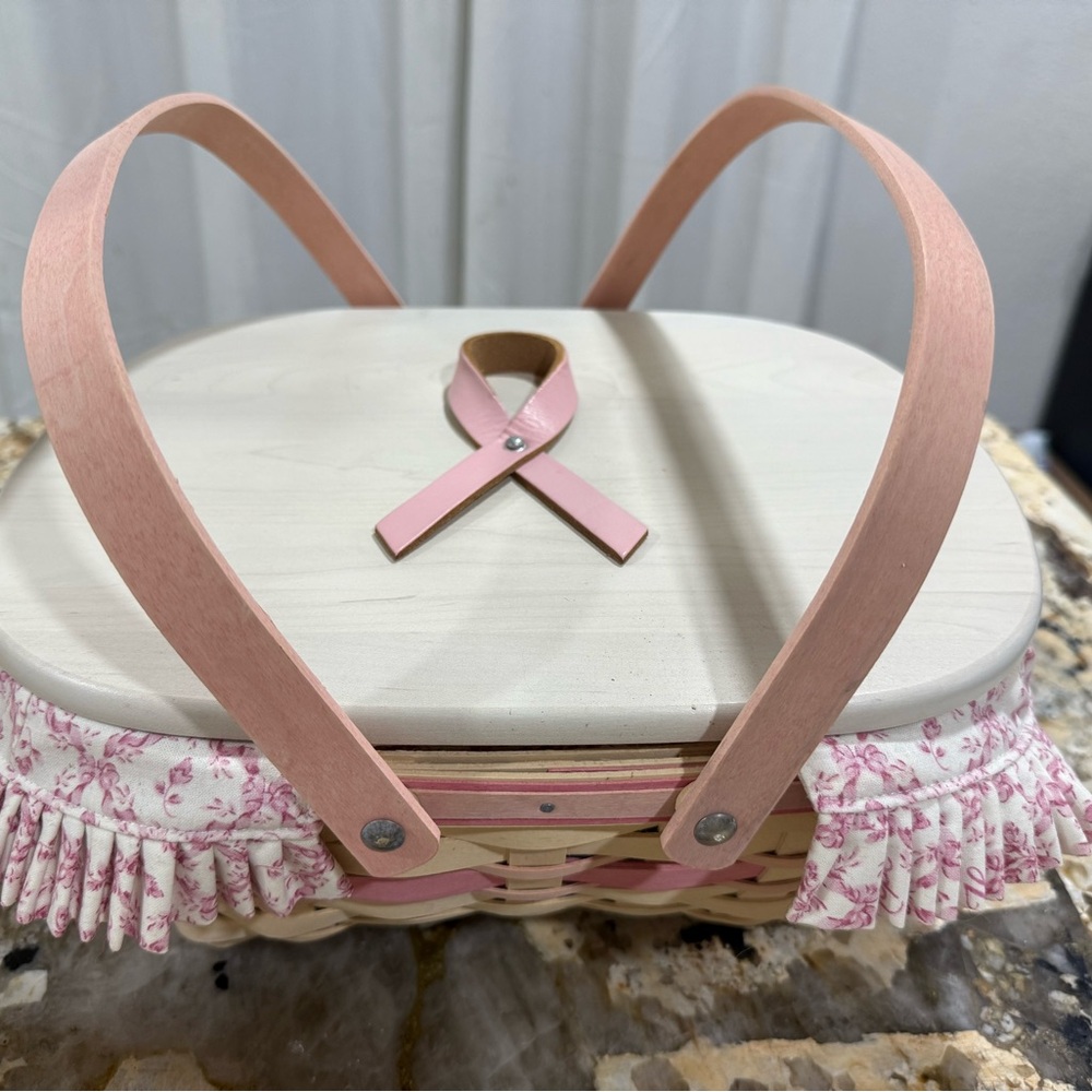 Longaberger Pink Floral Basket with Clear Liner